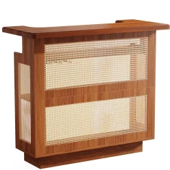 Rattan Home Bar Unit, 4-Tier Liquor Wine Bar Cabinet with Stemware Racks