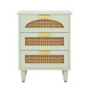 Rattan Nightstand, 20-Inch Bedside Table Storage Cabinet with 3-Drawers
