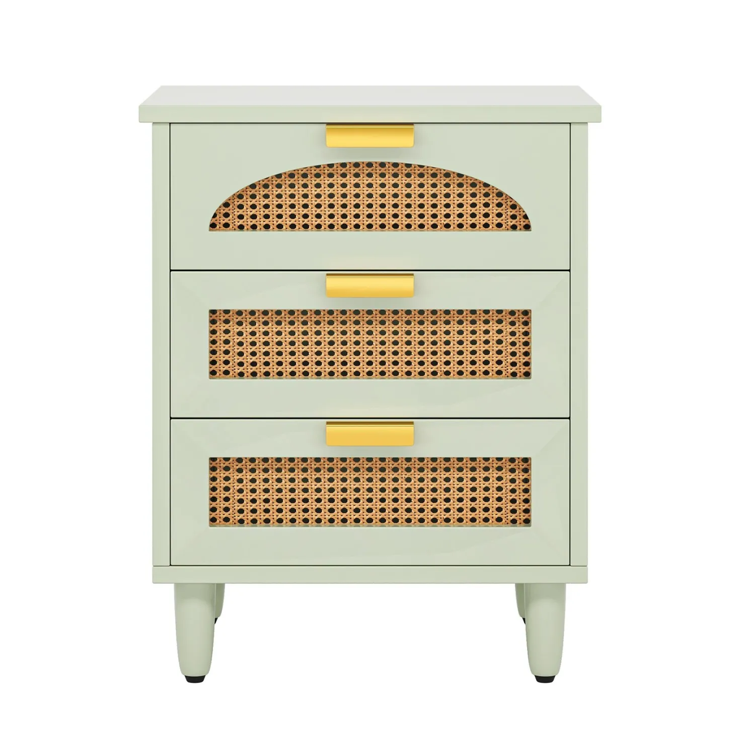 Rattan Nightstand, 20-Inch Bedside Table Storage Cabinet with 3-Drawers