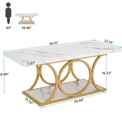 Rectangle Coffee Table, 47.24" Center Table with Faux Marble Top