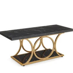 Rectangle Coffee Table, 47.24" Center Table with Faux Marble Top