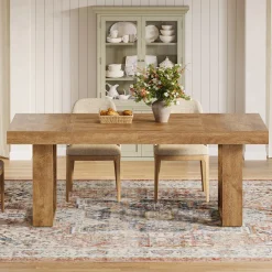 Rectangle Dining Table, 63" Farmhouse Kitchen Table for 4-6 People