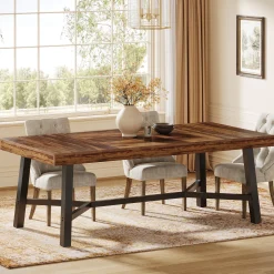 Rectangle Dining Table, 70.9" Kitchen Table with Reinforced Legs for 6-8