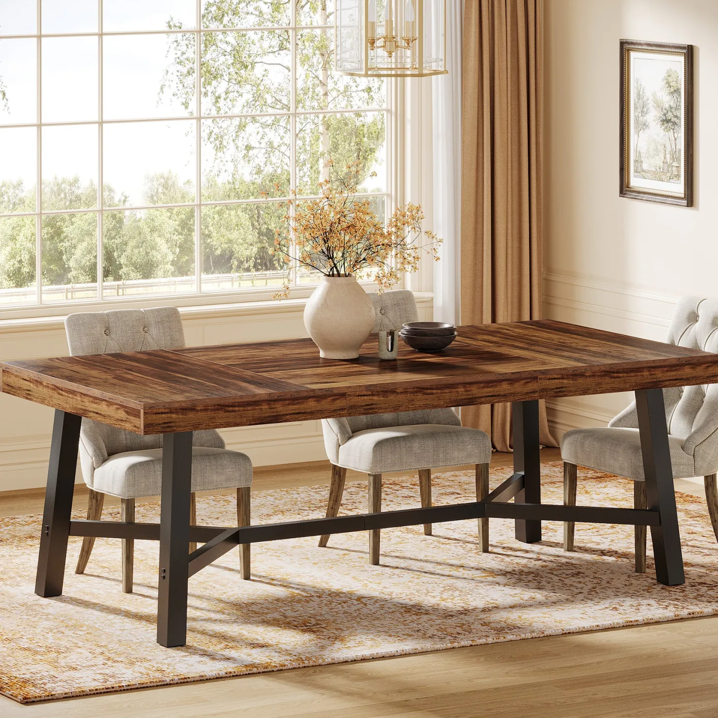 Rectangle Dining Table, 70.9" Kitchen Table with Reinforced Legs for 6-8