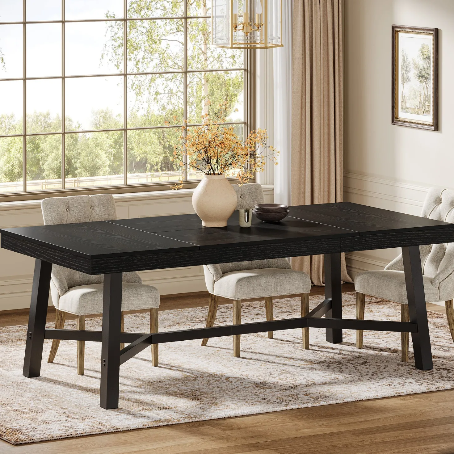 Rectangle Dining Table, 70.9" Kitchen Table with Reinforced Legs for 6-8