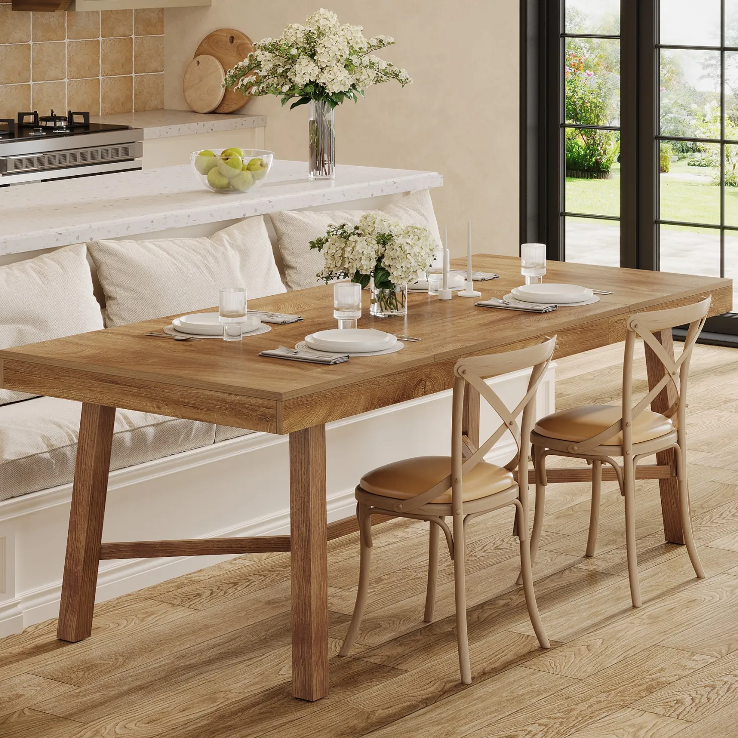 Rectangle Dining Table, 70.9" Kitchen Table with Reinforced Legs for 6-8