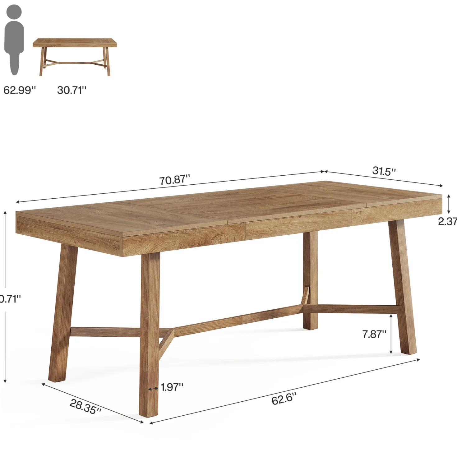 Rectangle Dining Table, 70.9" Kitchen Table with Reinforced Legs for 6-8