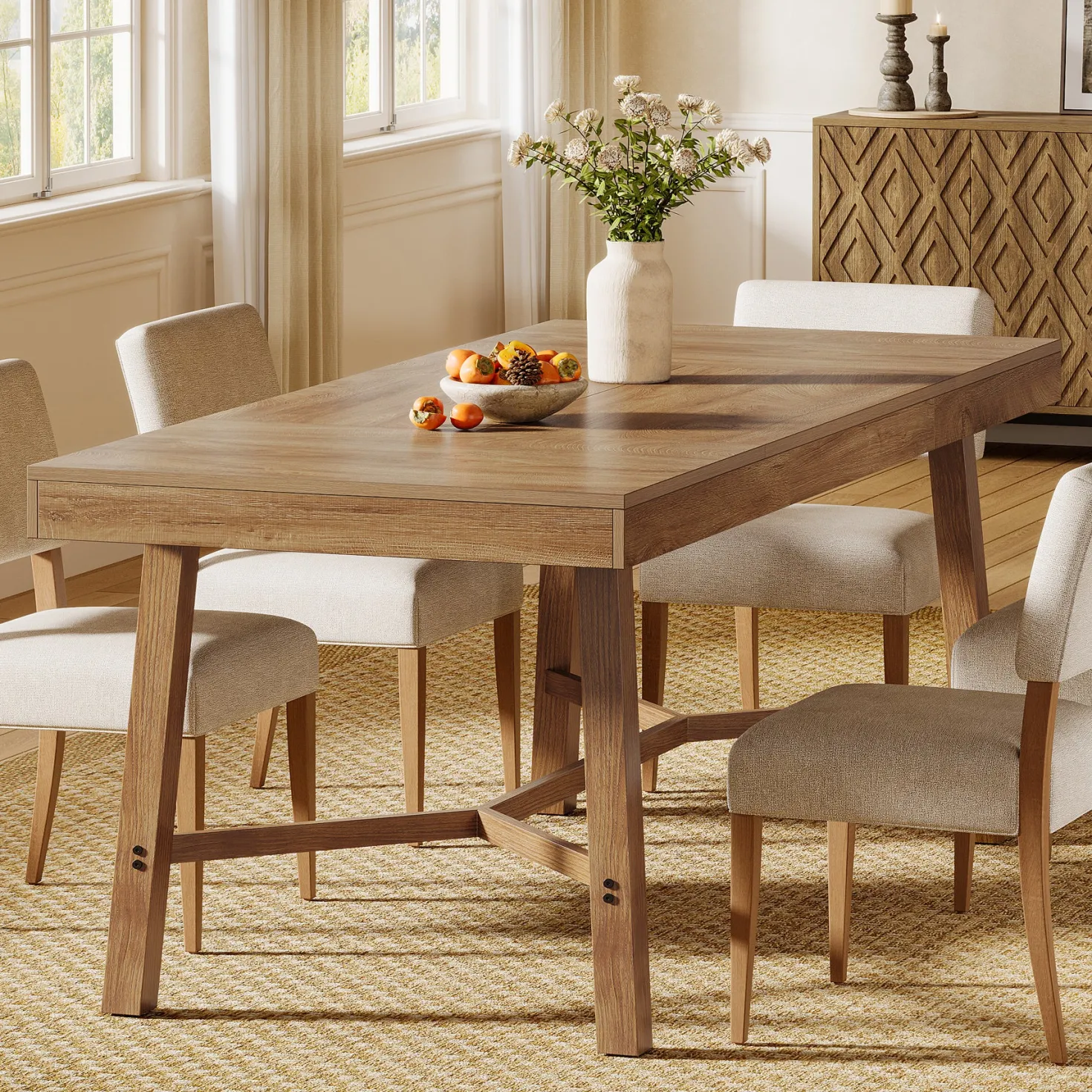 Rectangle Dining Table, 70.9" Kitchen Table with Reinforced Legs for 6-8