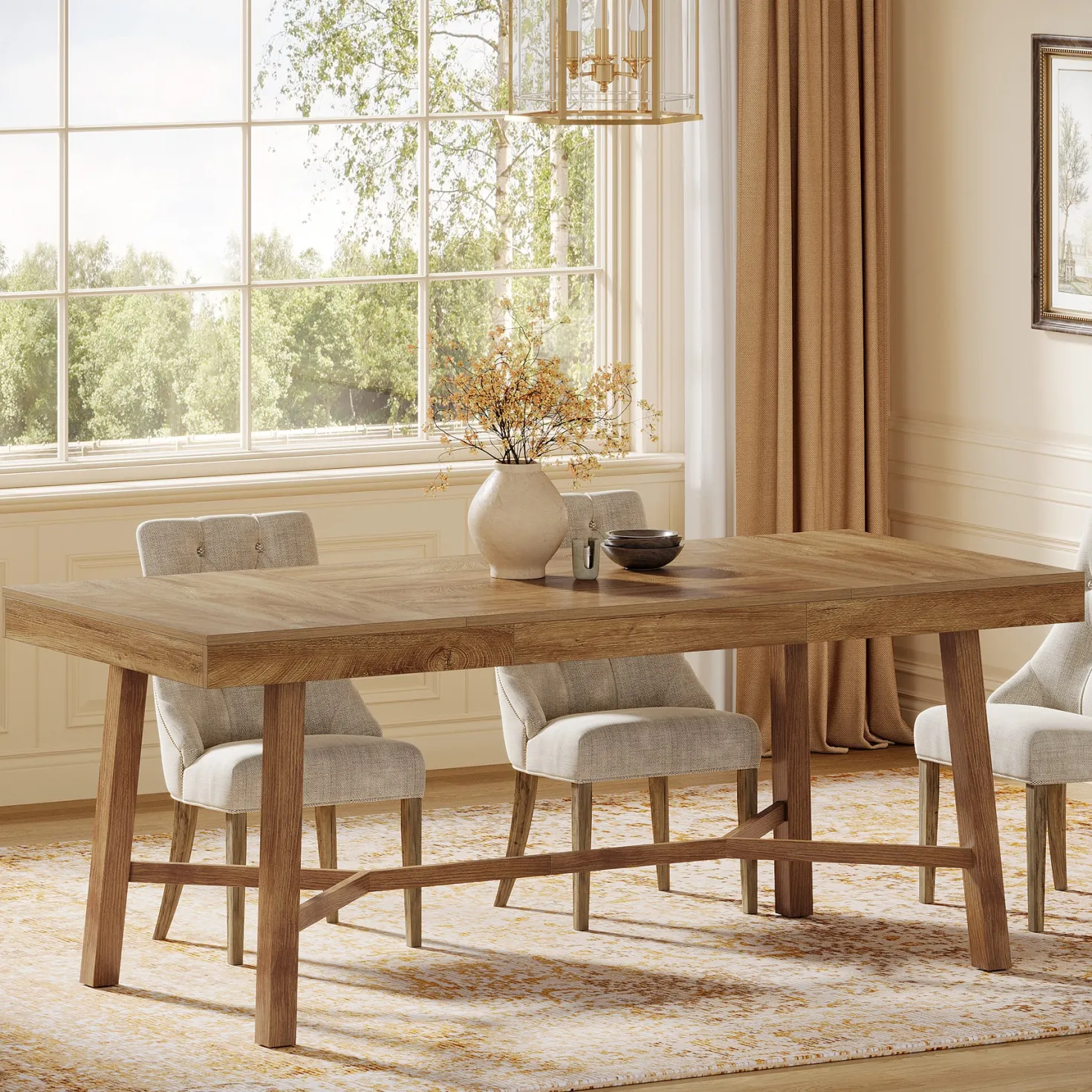 Rectangle Dining Table, 70.9" Kitchen Table with Reinforced Legs for 6-8