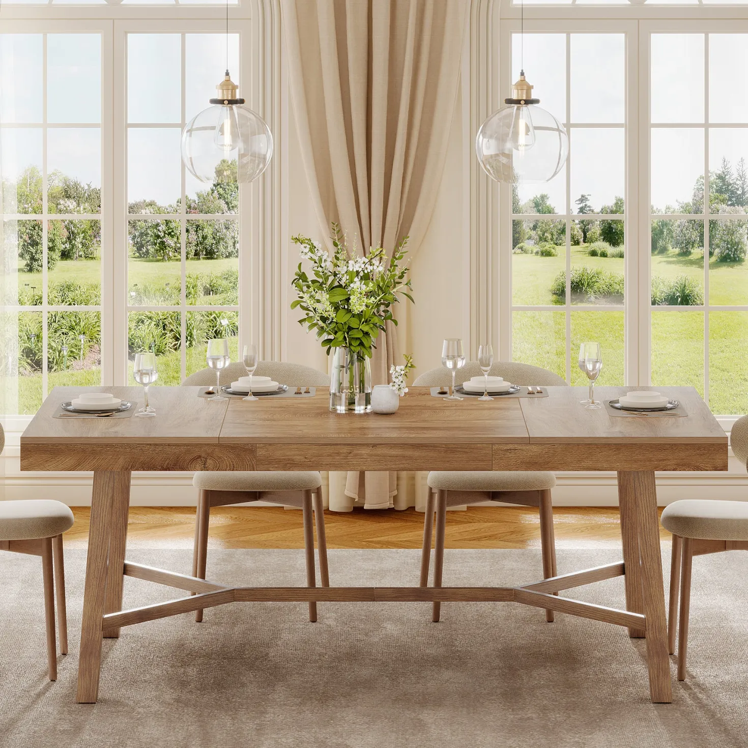 Rectangle Dining Table, 70.9" Kitchen Table with Reinforced Legs for 6-8