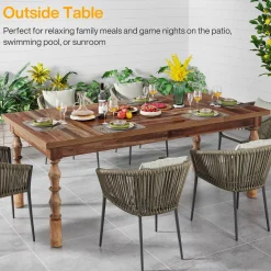 Rectangle Dining Table, 62” Kitchen Table with Carved Turned Legs for 4-6 People