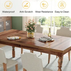 Rectangle Dining Table, 62” Kitchen Table with Carved Turned Legs for 4-6 People
