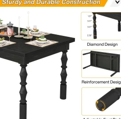 Rectangle Dining Table, 62” Kitchen Table with Carved Turned Legs for 4-6 People