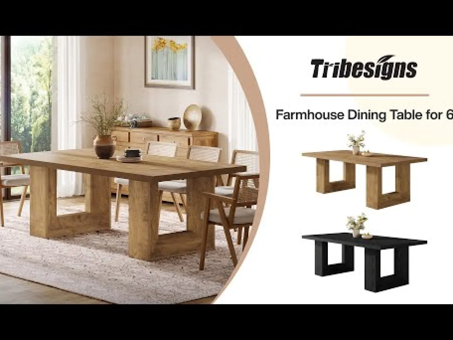 Rectangle Dining Table for 6-8, 63" Kitchen Table with Geometric Frame
