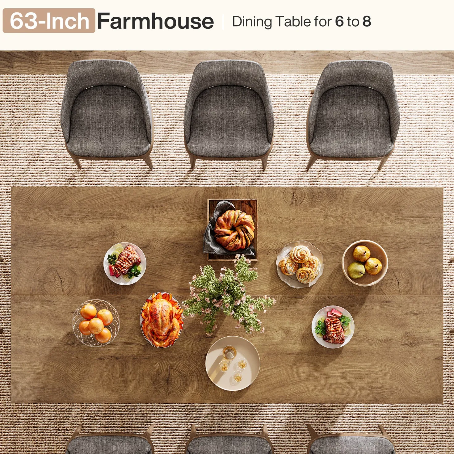 Rectangle Dining Table for 6-8, 63" Kitchen Table with Geometric Frame