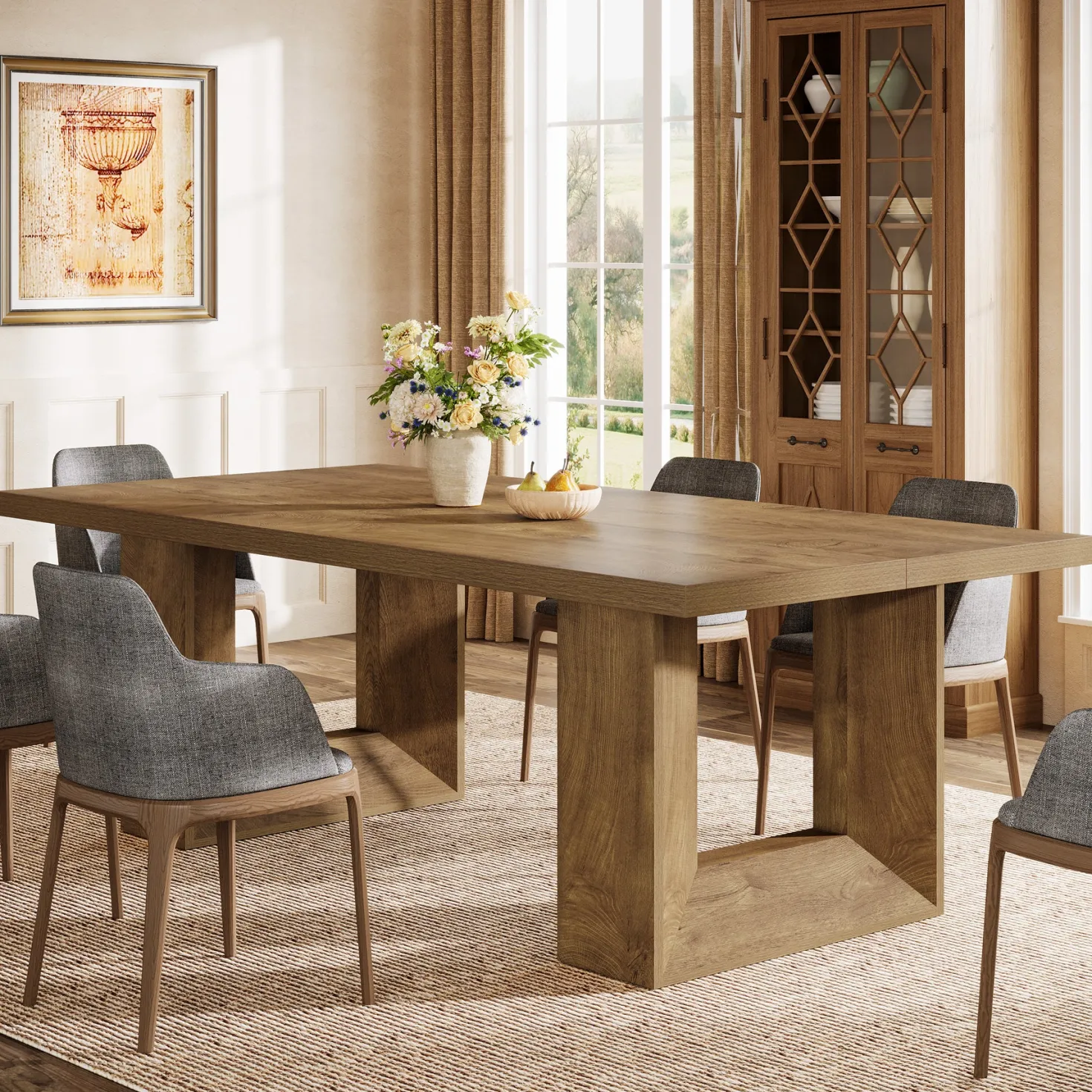 Rectangle Dining Table for 6-8, 63" Kitchen Table with Geometric Frame