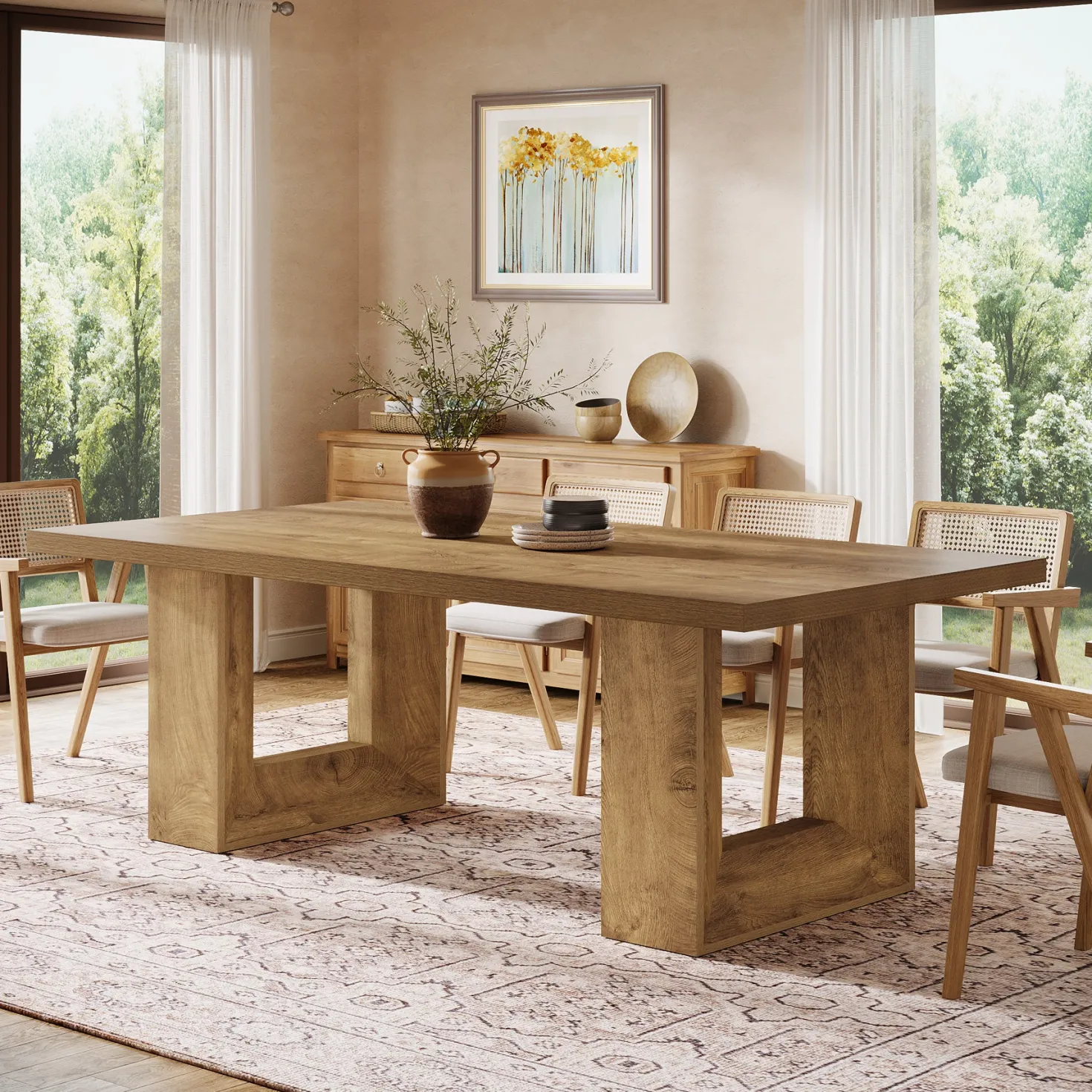 Rectangle Dining Table for 6-8, 63" Kitchen Table with Geometric Frame