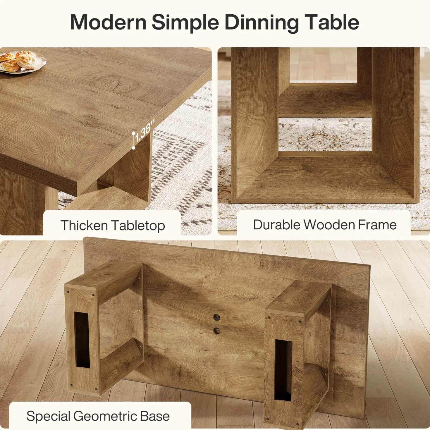 Rectangle Dining Table for 6-8, 63" Kitchen Table with Geometric Frame