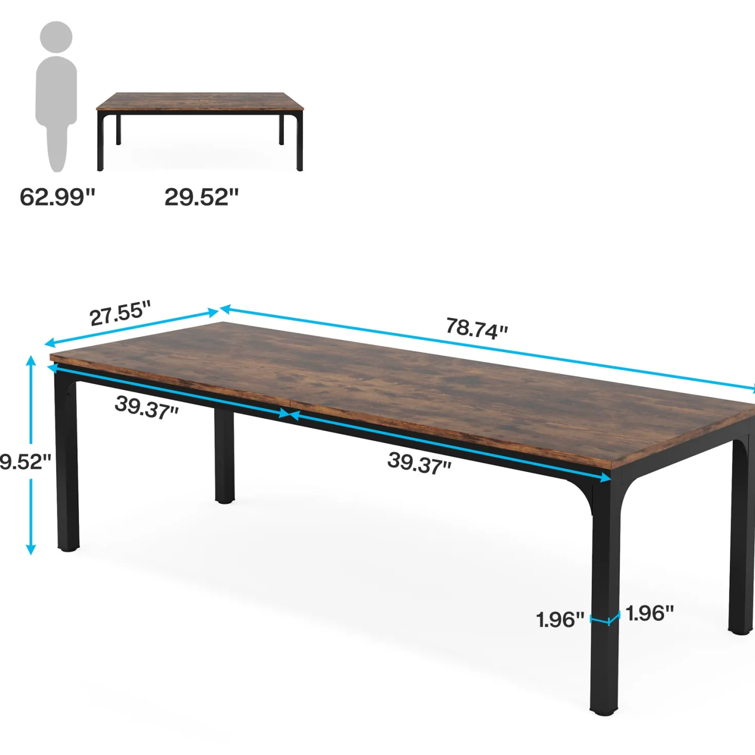 Rectangle Executive Desk, 78.7" Computer Desk 6FT Conference Table