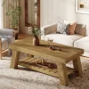 Rectangular Coffee Table, 47.24" Farmhouse Center Table with 2-Tier Storage