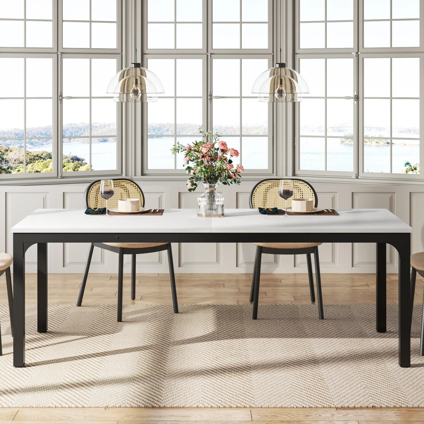 Rectangular Dining Table, 78 inch Long Kitchen Table for 6-8 People