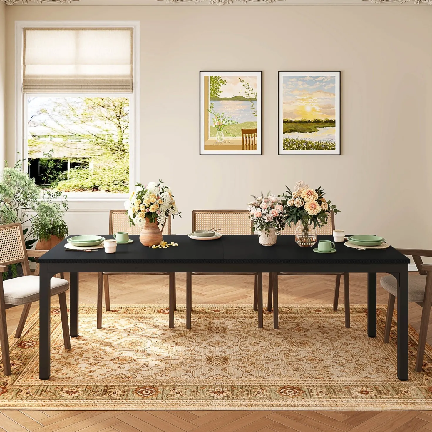 Rectangular Dining Table, 78 inch Long Kitchen Table for 6-8 People