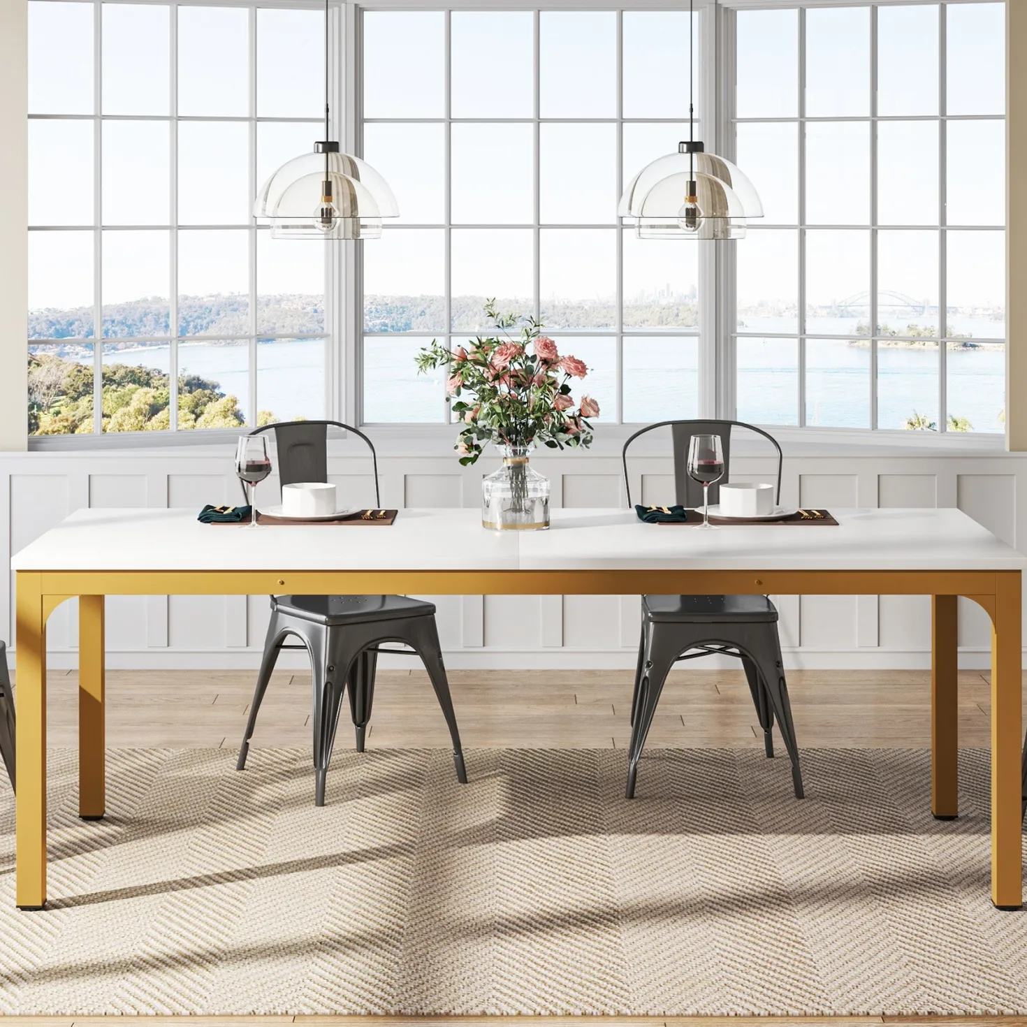 Rectangular Dining Table, 78 inch Long Kitchen Table for 6-8 People