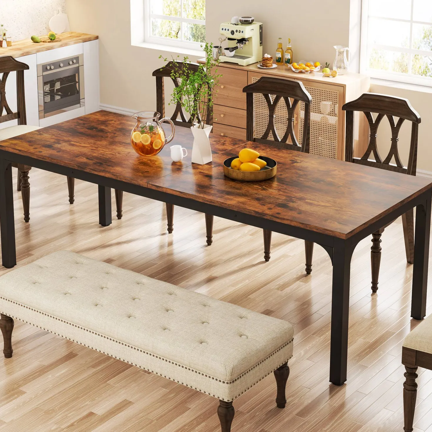 Rectangular Dining Table, 78 inch Long Kitchen Table for 6-8 People