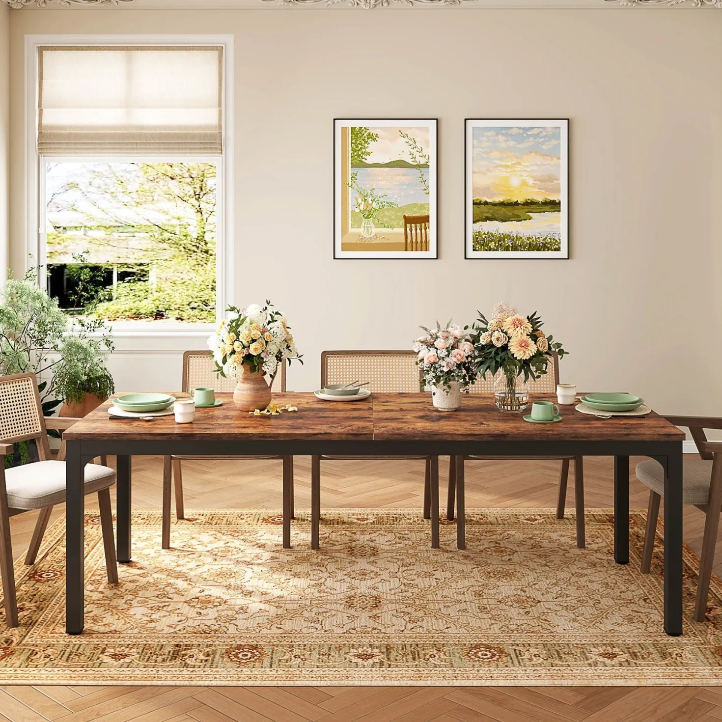 Rectangular Dining Table, 78 inch Long Kitchen Table for 6-8 People