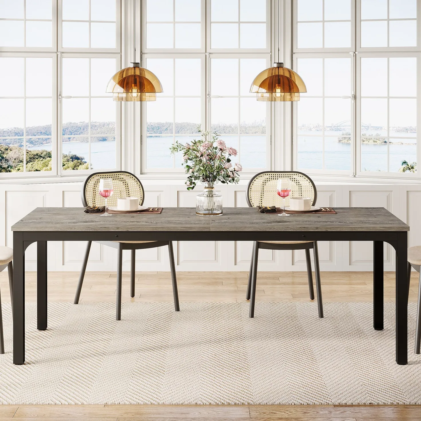 Rectangular Dining Table, 78 inch Long Kitchen Table for 6-8 People