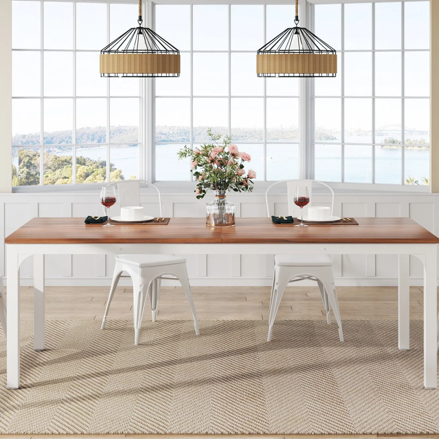Rectangular Dining Table, 78 inch Long Kitchen Table for 6-8 People