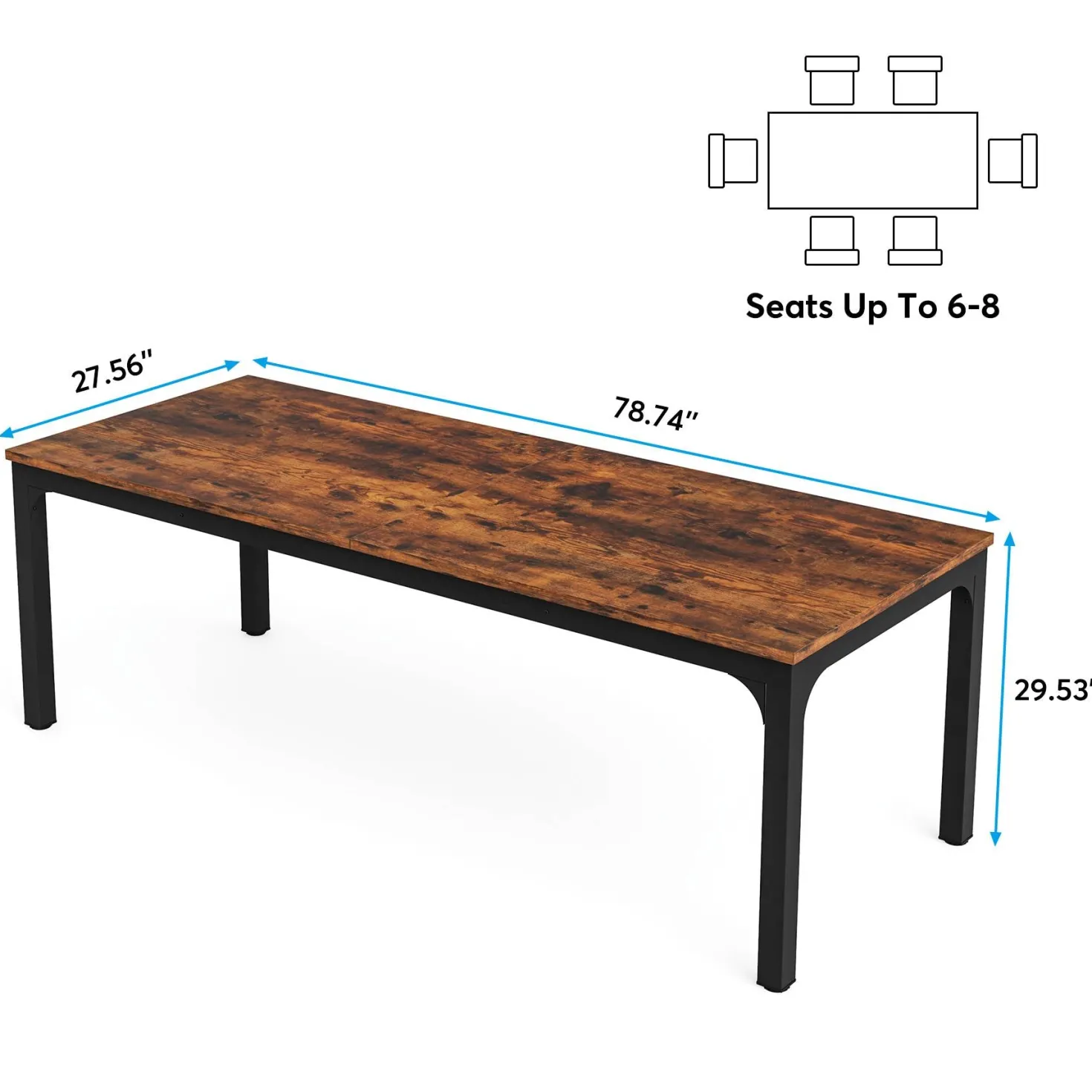 Rectangular Dining Table, 78 inch Long Kitchen Table for 6-8 People