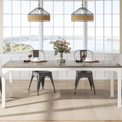 Rectangular Dining Table, 78 inch Long Kitchen Table for 6-8 People