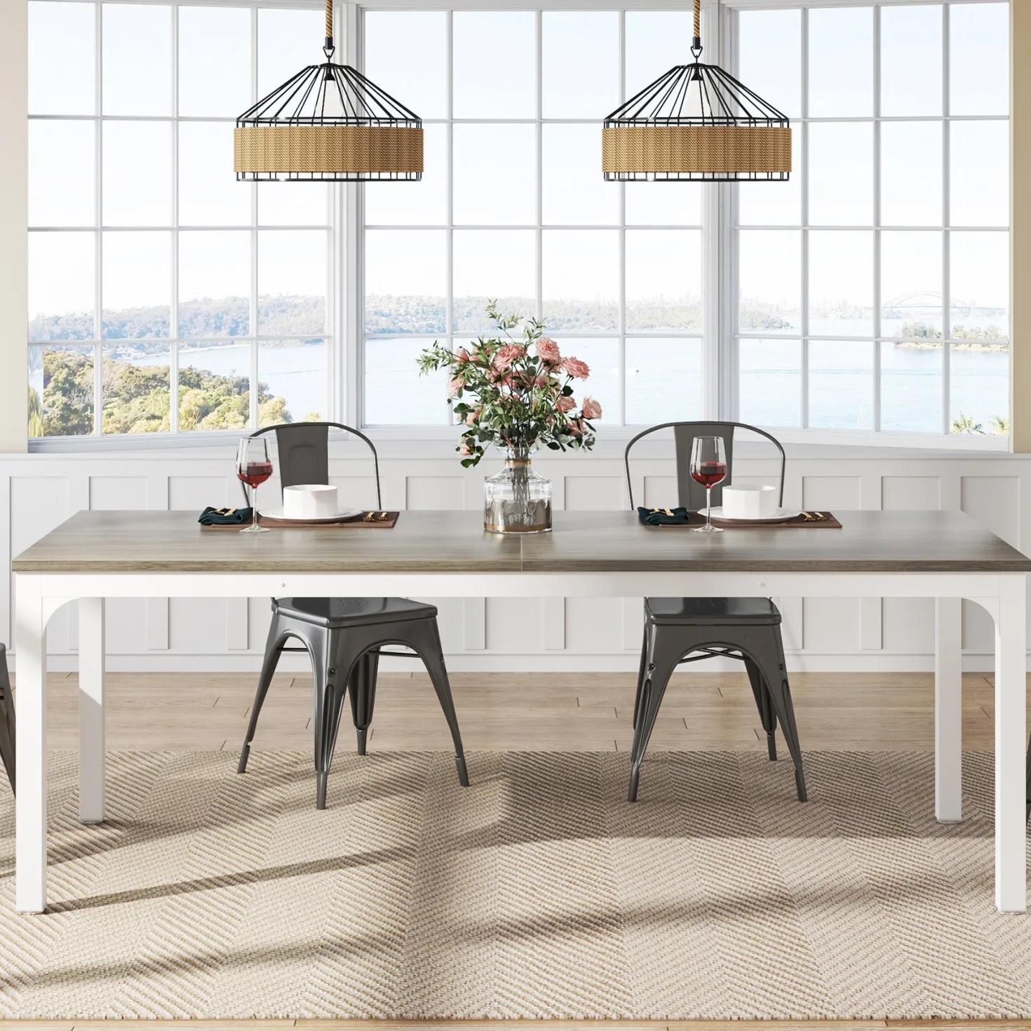 Rectangular Dining Table, 78 inch Long Kitchen Table for 6-8 People