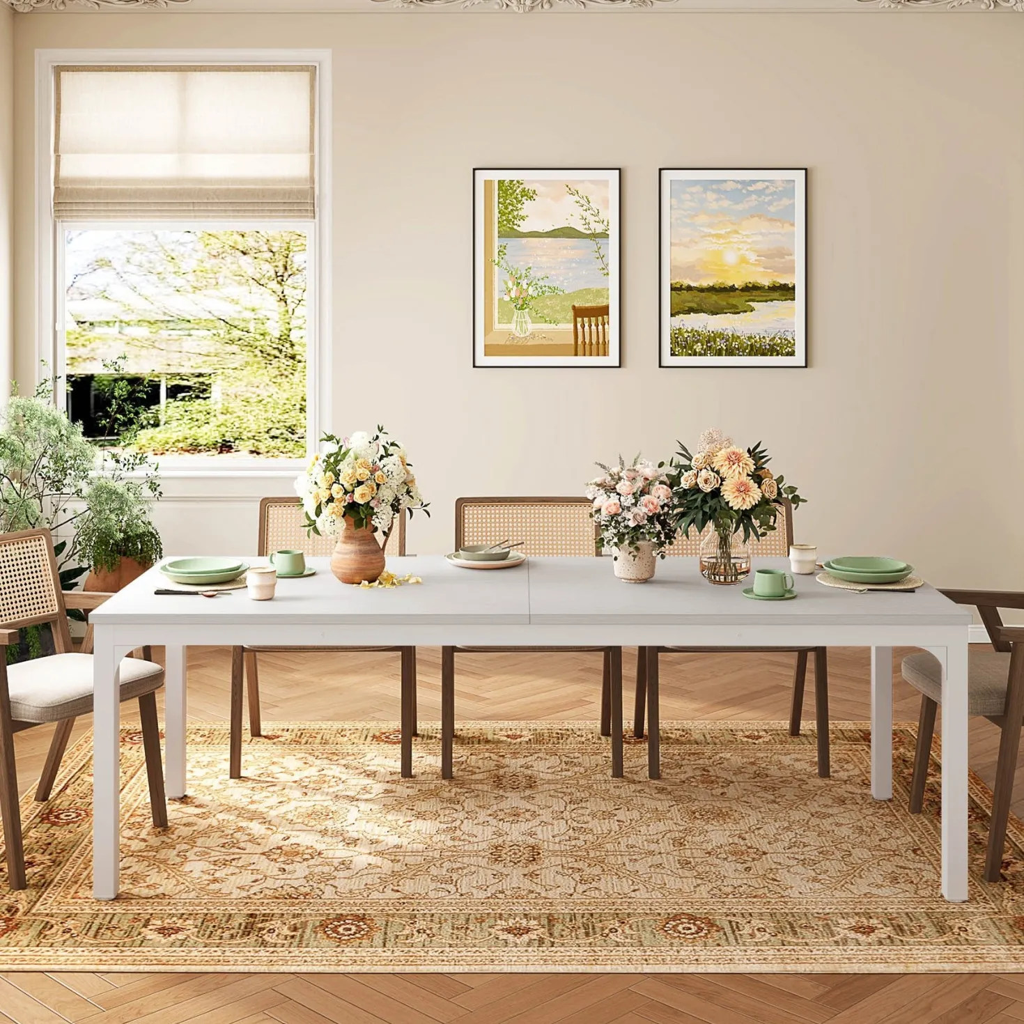 Rectangular Dining Table, 78 inch Long Kitchen Table for 6-8 People