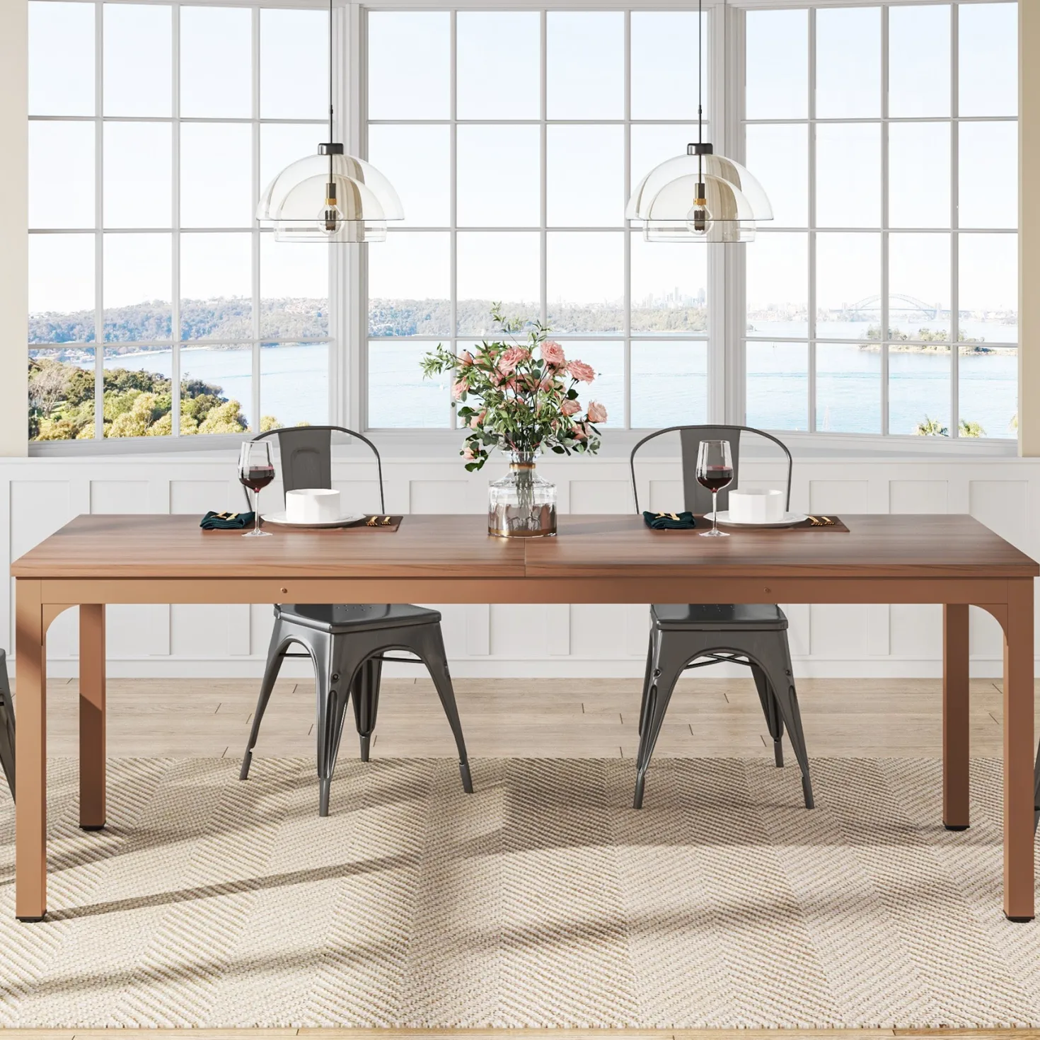 Rectangular Dining Table, 78 inch Long Kitchen Table for 6-8 People