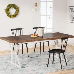 Rectangular Dining Table, Farmhouse 70.8" Kitchen Table for 6 People