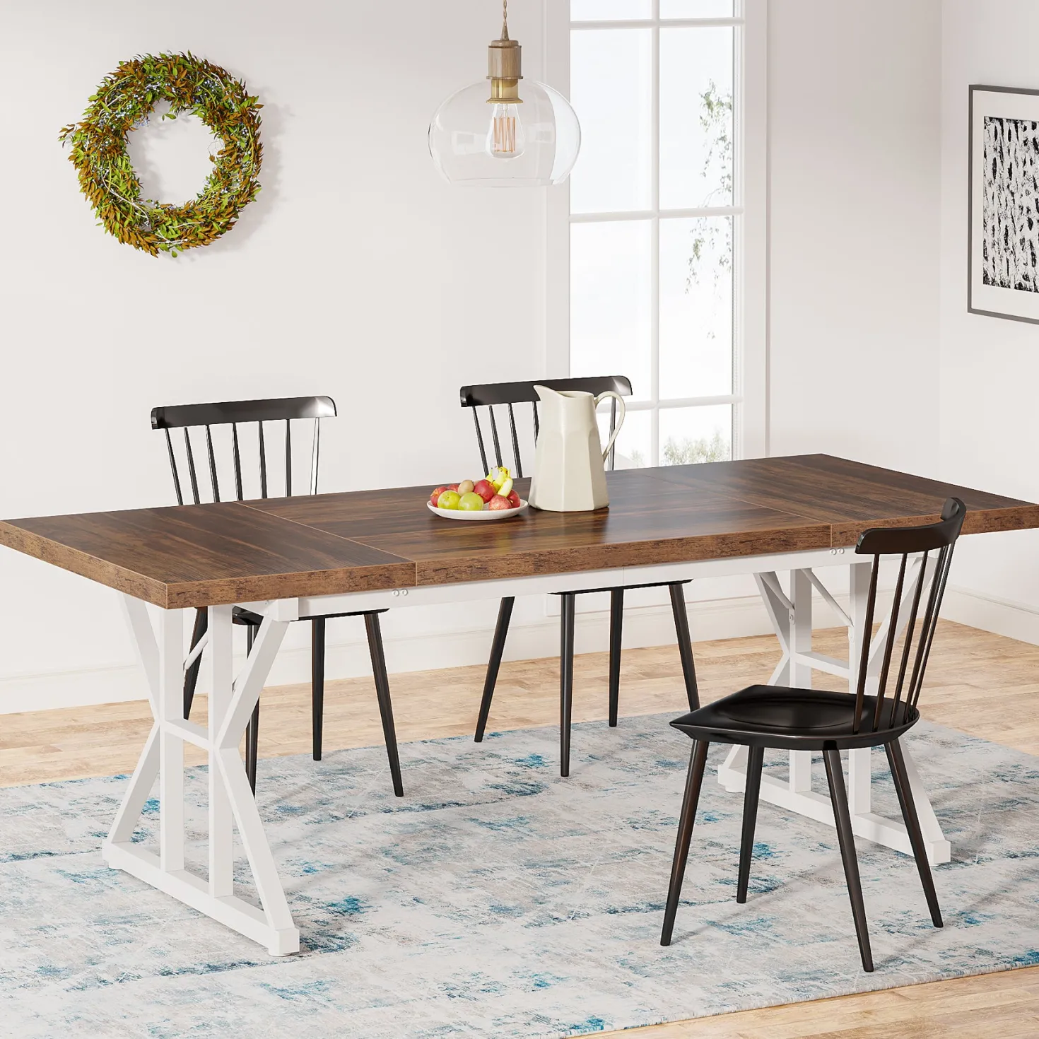 Rectangular Dining Table, Farmhouse 70.8" Kitchen Table for 6 People