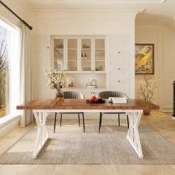 Rectangular Dining Table, Farmhouse 70.8" Kitchen Table for 6 People