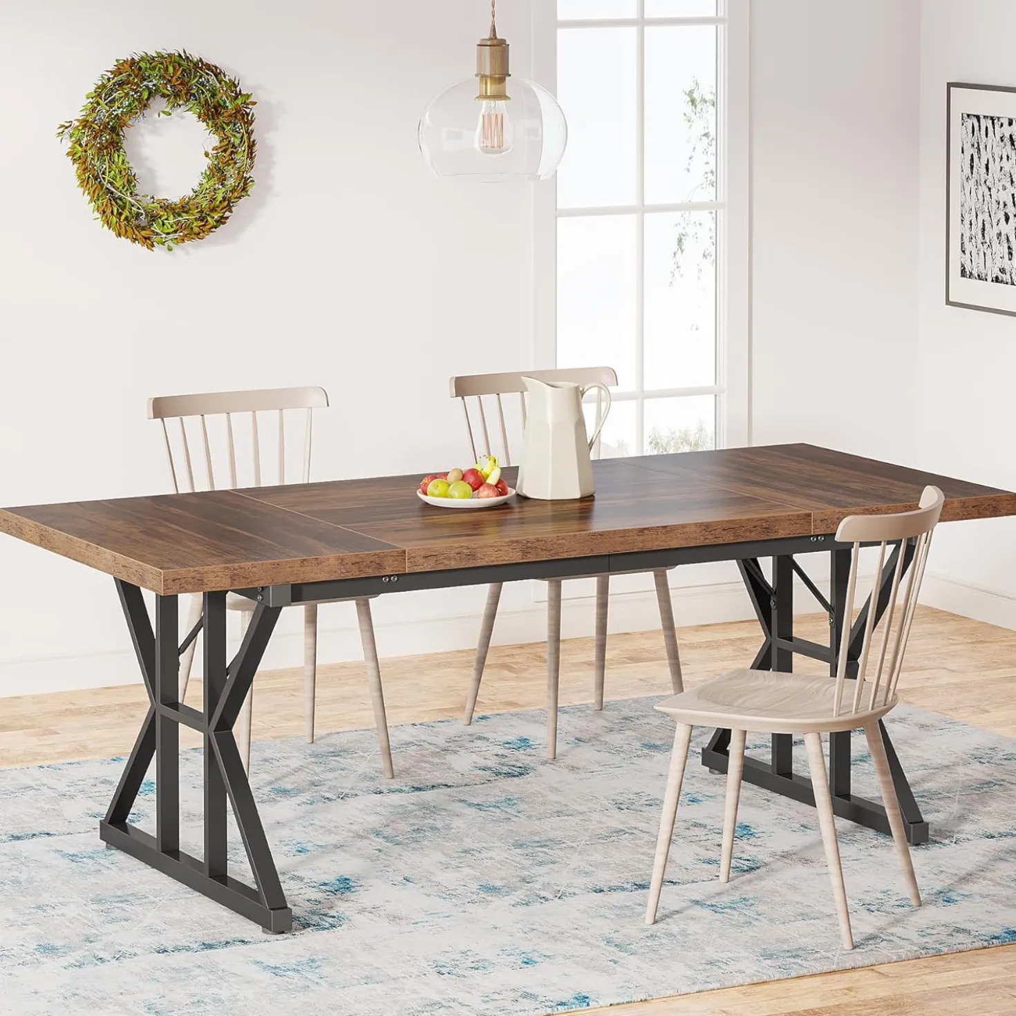 Rectangular Dining Table, Farmhouse 70.8" Kitchen Table for 6 People
