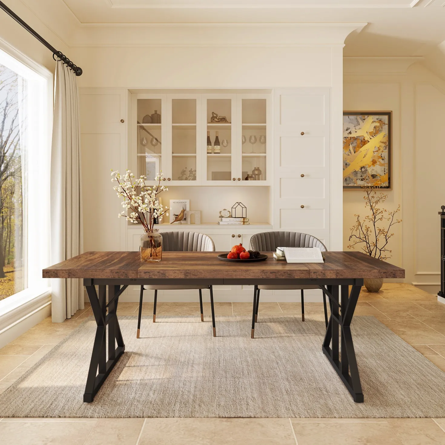 Rectangular Dining Table, Farmhouse 70.8" Kitchen Table for 6 People