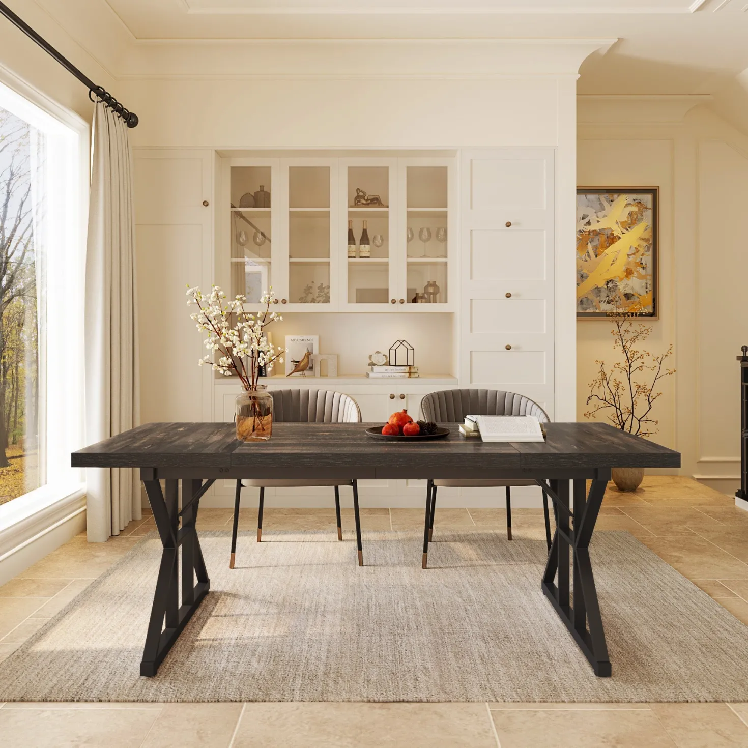 Rectangular Dining Table, Farmhouse 70.8" Kitchen Table for 6 People