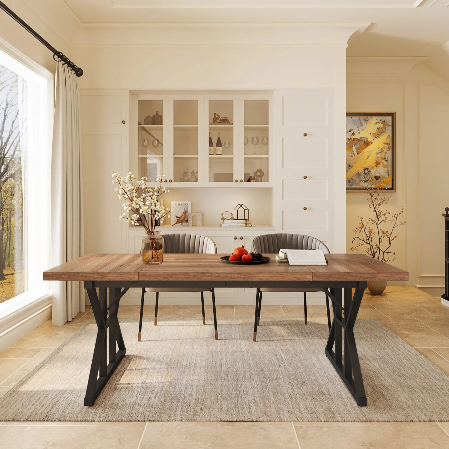 Rectangular Dining Table, Farmhouse 70.8" Kitchen Table for 6 People