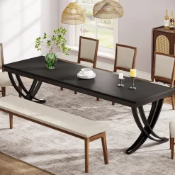 Rectangular Dining Table for 6-8, 78" Farmhouse Dinner Table with Metal Legs