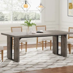 Rectangular Dining Table, 71" Farmhouse Breakfast Table for 6 to 8 People