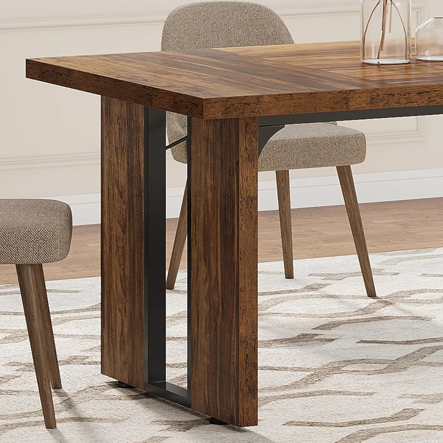 Rectangular Dining Table, 71" Farmhouse Breakfast Table for 6 to 8 People