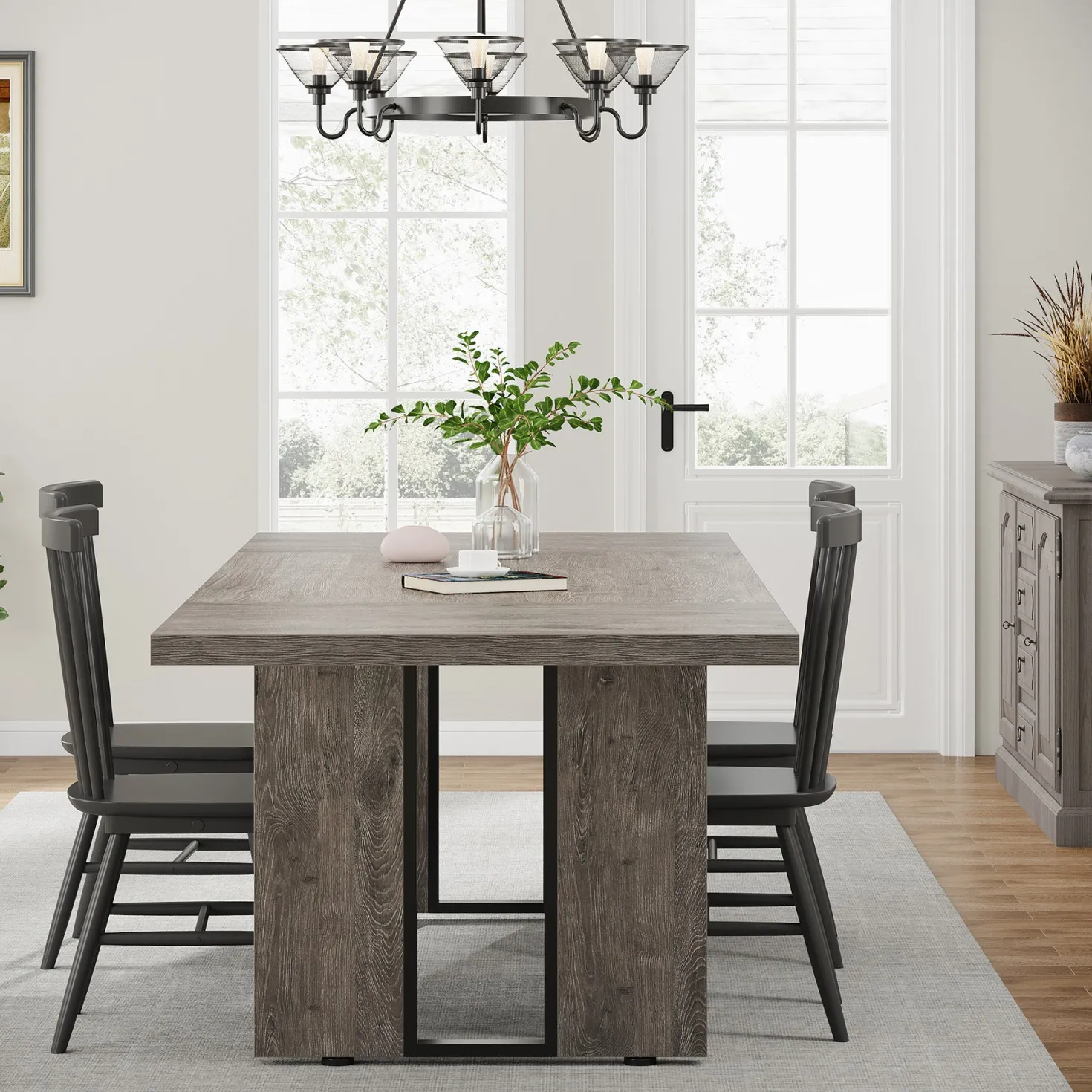 Rectangular Dining Table, 71" Farmhouse Breakfast Table for 6 to 8 People