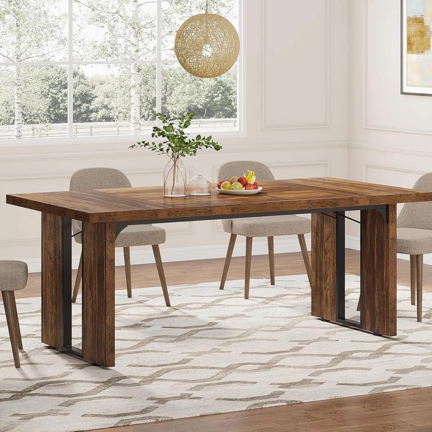 Rectangular Dining Table, 71" Farmhouse Breakfast Table for 6 to 8 People