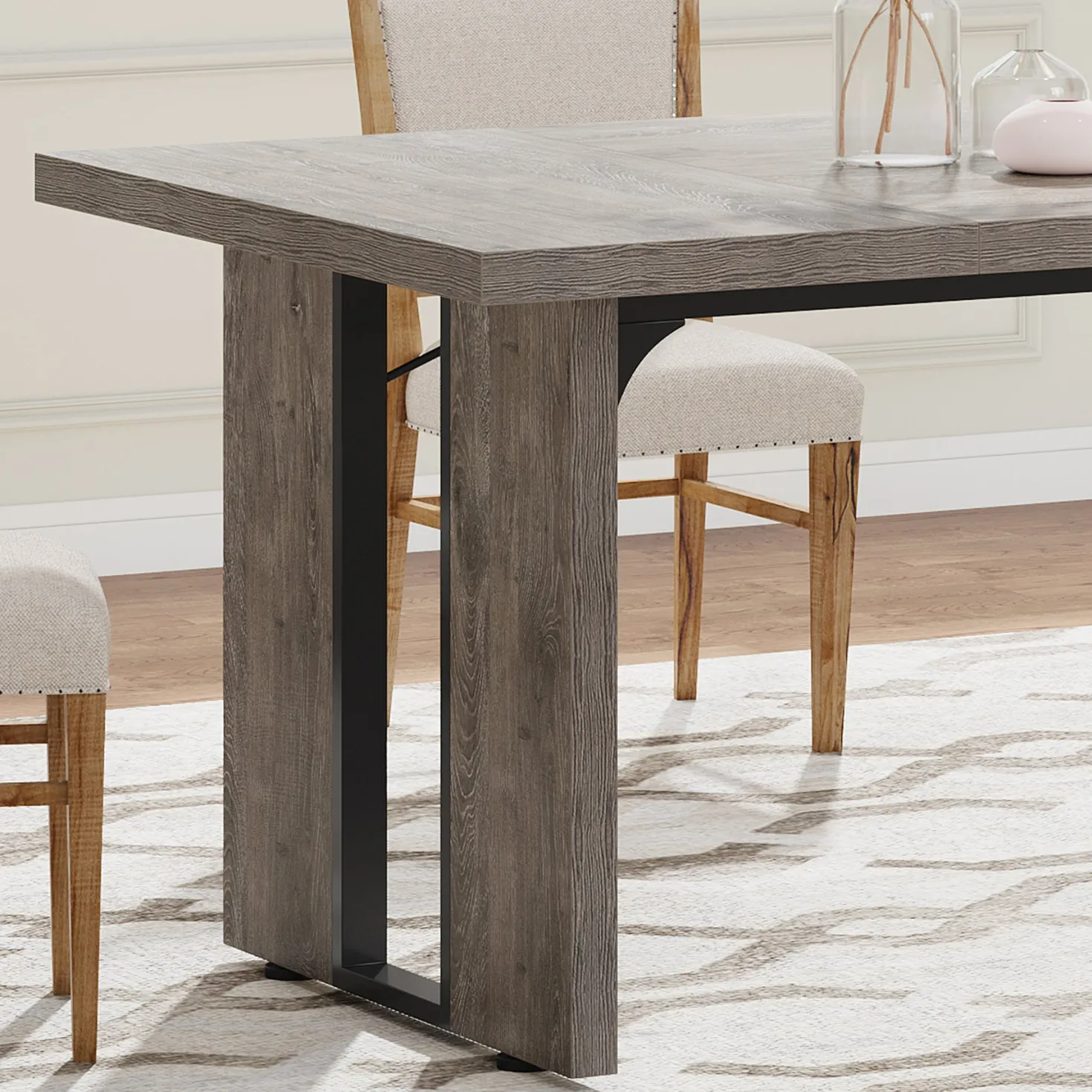 Rectangular Dining Table, 71" Farmhouse Breakfast Table for 6 to 8 People