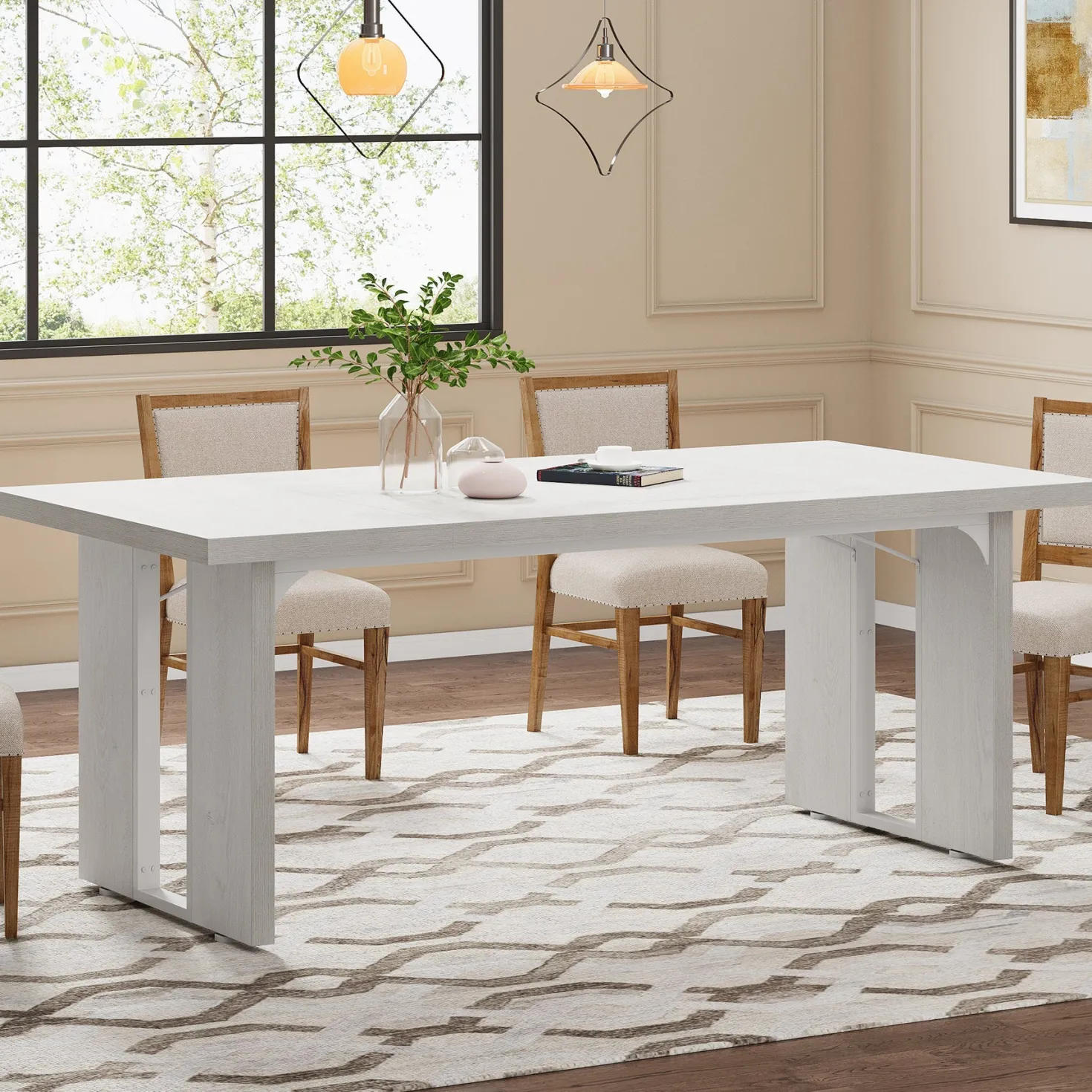 Rectangular Dining Table, 71" Farmhouse Breakfast Table for 6 to 8 People